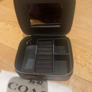 COACH Jwelry box with a mirror, Leather & Coated Canvas Animal Print, New